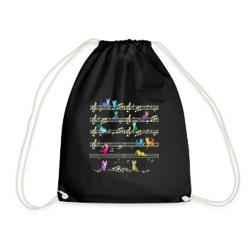 Colorful Kitten Playing On Musical Notes Musician - Drawstring Bag - black - Front