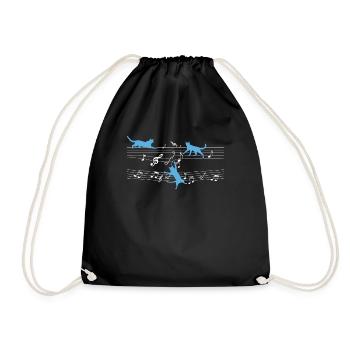 Pet Cat Playing Musical Sheets Musician Music - Drawstring Bag - black - Front