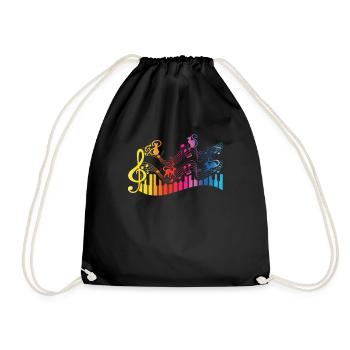 Regenbogenkatze liebt es, Spielnoten zu spielen Musiker - Turnbeutel - Schwarz - Vorne