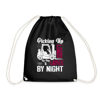 Picking Up Loads By Day & Ladies By Night Forklift - Drawstring Bag - black - Front