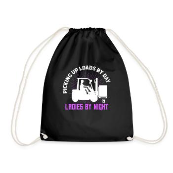 Picking Up Loads By Day & Ladies By Night Forklift - Drawstring Bag - black - Front