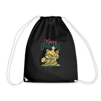 Meowy Weihnachten Catmas Katze niedlich Kätzchen - Turnbeutel - Schwarz - Vorne