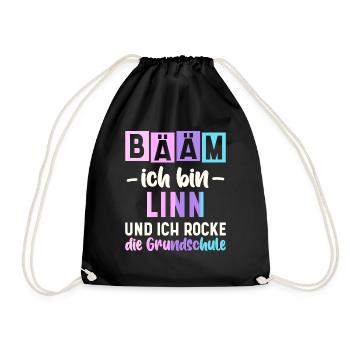 Name Linn Geschenk Grundschule - Turnbeutel - Schwarz - Vorne
