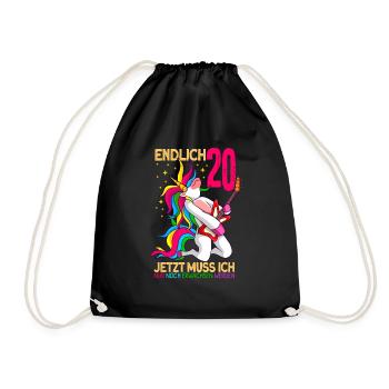 endlich 20 erwachsen Einhorn 20. Geburtstag - Turnbeutel - Schwarz - Vorne