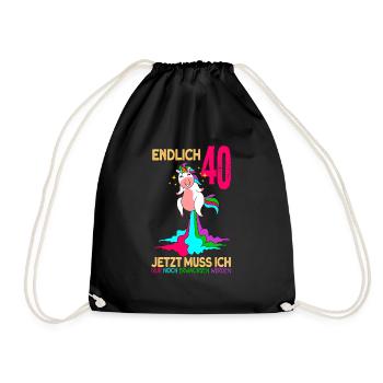 endlich 40 erwachsen Einhorn 40. Geburtstag - Turnbeutel - Schwarz - Vorne