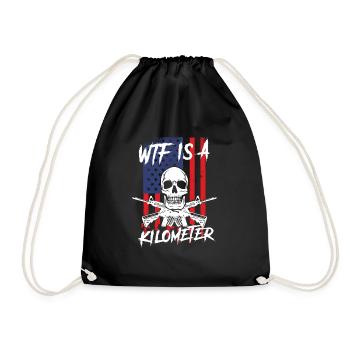 WTF Is A Kilometer Internet Meme Skeleton USA - Drawstring Bag - black - Front