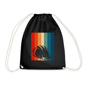 Retro Hard Hat Construction Worker - Drawstring Bag - black - Front