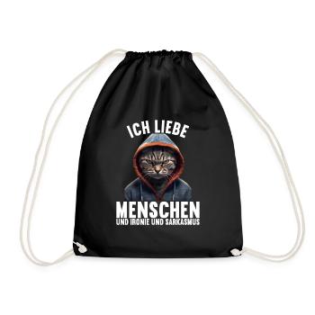Ich liebe Menschen und Ironie und Sarkasmus - Turnbeutel - Schwarz - Vorne