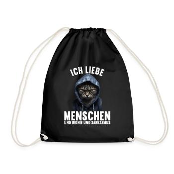Ich liebe Menschen und Ironie und Sarkasmus - Turnbeutel - Schwarz - Vorne