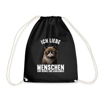 Ich liebe Menschen und Ironie und Sarkasmus - Turnbeutel - Schwarz - Vorne