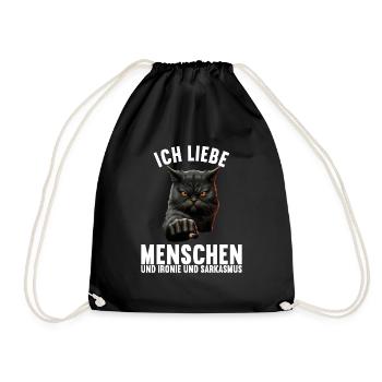 Ich liebe Menschen und Ironie und Sarkasmus - Turnbeutel - Schwarz - Vorne