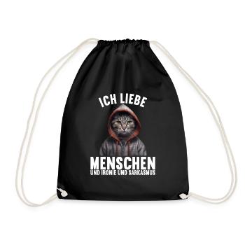 Ich liebe Menschen und Ironie und Sarkasmus - Turnbeutel - Schwarz - Vorne