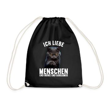 Ich liebe Menschen und Ironie und Sarkasmus - Turnbeutel - Schwarz - Vorne