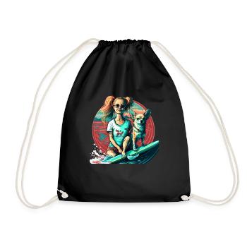 French Bulldog | SUP Stand Up Paddling Surf Girl - Drawstring Bag - black - Front