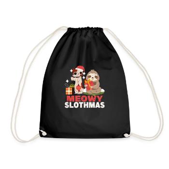 Meow Sloth Cat Sloth Merry Christmas - Drawstring Bag - black - Front