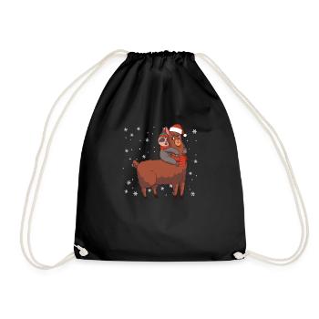 Sloth rides Llama Christmas Santa Claus - Drawstring Bag - black - Front