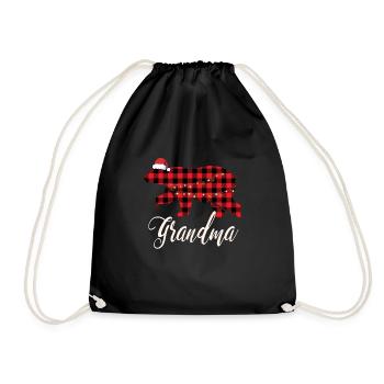 Granny Bear Christmas Family Pajamas Red Checkered - Drawstring Bag - black - Front