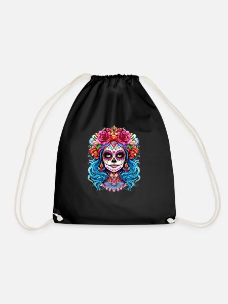 Gruseliges Halloween La Catrina - Bunte Totenkopf Frauen - Turnbeutel - Schwarz