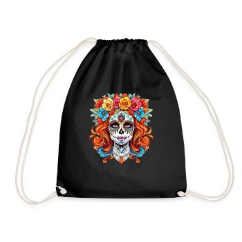 Beautiful Floral La Catrina Skull Dia De Los Muert - Drawstring Bag - black - Front