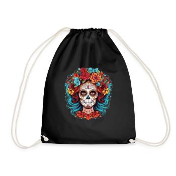 Beautiful La Catrina Skull Floral Decoration Dia D - Drawstring Bag - black - Front