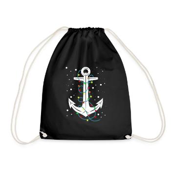 Boating Christmas Lights Anchor Santa Sail - Drawstring Bag - black - Front