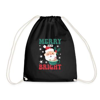 Merry And Bright Pink Funny Christmas Santa Claus - Drawstring Bag - black - Front