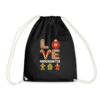 Love Kindergarten Gingerbread Man Christmas Teaching - Drawstring Bag - black - Front