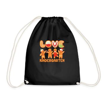 Love Kindergarten Gingerbread Man Christmas Teaching - Drawstring Bag - black - Front