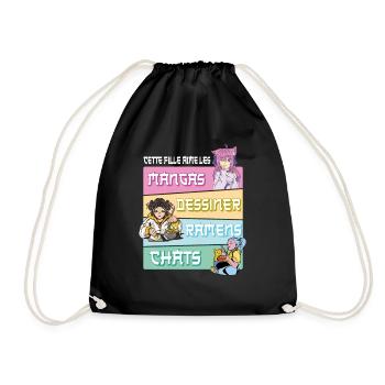Cette Fille Aime les Manga Ramen Chat Humour - Sac de sport léger - noir - Devant