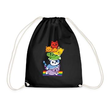 LGBTQ Katze Regenbogen Flagge Gay Pride LGBT Pride Monat - Turnbeutel - Schwarz - Vorne