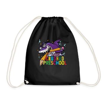 Day Of School Happy Funny Shark Crushed Preschool - Drawstring Bag - black - Front