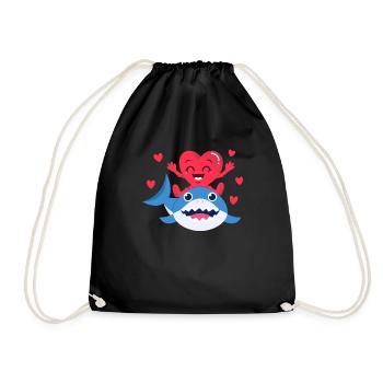 Valentine's Day Heart Riding Shark Funny Love Sharks - Drawstring Bag - black - Front