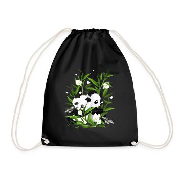 Panda babies in the bamboo field - Drawstring Bag - black - Front