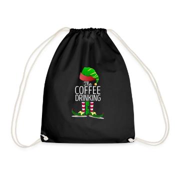 The Coffee-Drinking Elf Matching Family Group - Drawstring Bag - black - Front