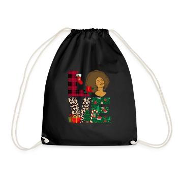 Love Christmas Black Melanin Afro African - Drawstring Bag - black - Front
