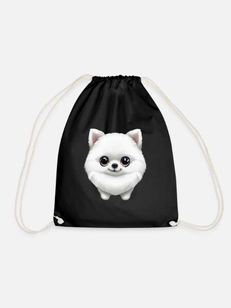 Adorable Pomeranian Puppy - Drawstring Bag - black