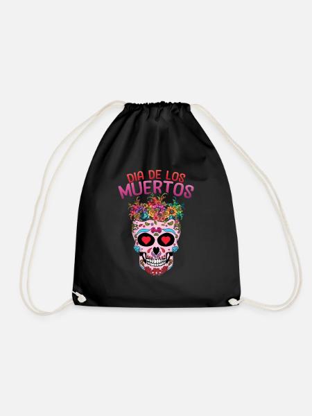 Herz Mexikanische Blumenmuertos Tag der Toten Halloween - Turnbeutel - Schwarz