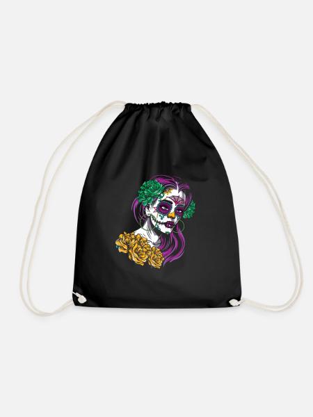 Mädchen La Catrina Mexiko Blumenmuertos Tag der Toten - Turnbeutel - Schwarz