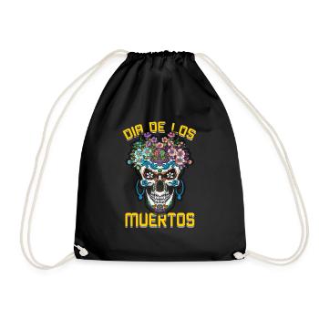 Mexikanischer Blumenmuertos Tag des Toten Halloween - Turnbeutel - Schwarz - Vorne