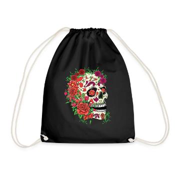 Mexiko Mexikanisches Blumenskelett Muertos Tag der Toten - Turnbeutel - Schwarz - Vorne