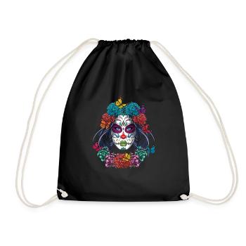 Mexiko Blumenmuertos Tag der Toten La Catrina - Turnbeutel - Schwarz - Vorne