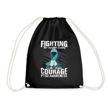 PTBS-Bewusstseinsgeschenk Teal Ribbon US-Veteran - Turnbeutel - Schwarz - Vorne
