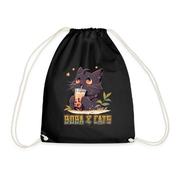 Boba and Cats Katze die Bubble Tee Mädchen Anime - Turnbeutel - Schwarz - Vorne