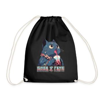 Boba and Cats Katze die Bubble Tee Mädchen Anime - Turnbeutel - Schwarz - Vorne