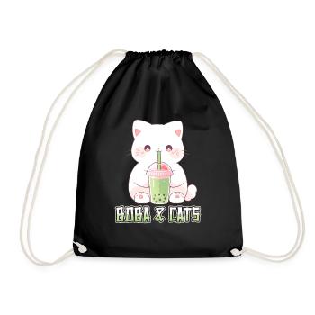 Boba and Cats Katze die Bubble Tee Mädchen Anime - Turnbeutel - Schwarz - Vorne