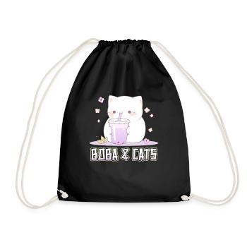Boba and Cats Katze die Bubble Tee Mädchen Anime - Turnbeutel - Schwarz - Vorne