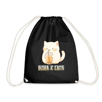 Boba and Cats Katze die Bubble Tee Mädchen Anime - Turnbeutel - Schwarz - Vorne