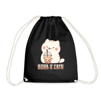 Boba and Cats Katze die Bubble Tee Mädchen Anime - Turnbeutel - Schwarz - Vorne