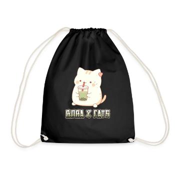 Boba and Cats Katze die Bubble Tee Mädchen Anime - Turnbeutel - Schwarz - Vorne