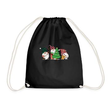 Three Gnomes Buffalo Plaid Red Christmas Gnomies - Drawstring Bag - black - Front